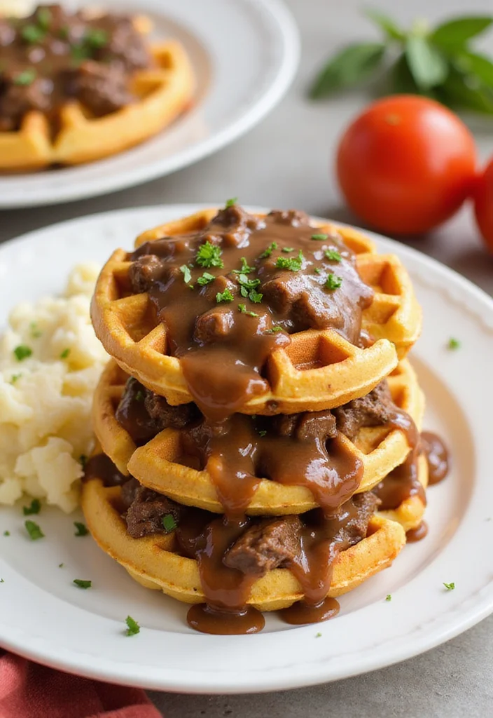 17 Ground Beef Gravy Mashed Potato Dinners That Even Picky Eaters Love - 17. Beef and Gravy Potato Waffles