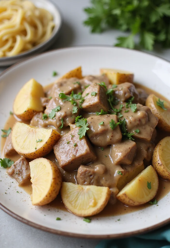 13 Beef and Potatoes Crock Pot Dinners That Even Picky Eaters Love - 7. Beef Stroganoff with Potatoes 1