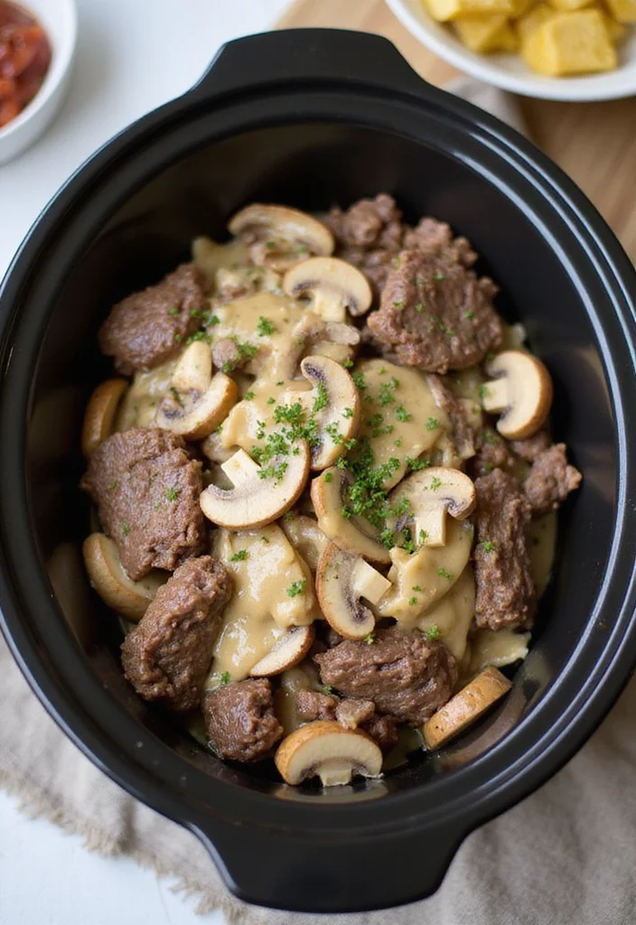14 Beef Stroganoff With Cream Of Mushroom Ideas That Make Dinner So Much Easier - 2. Slow Cooker Beef Stroganoff: Set It and Forget It 1