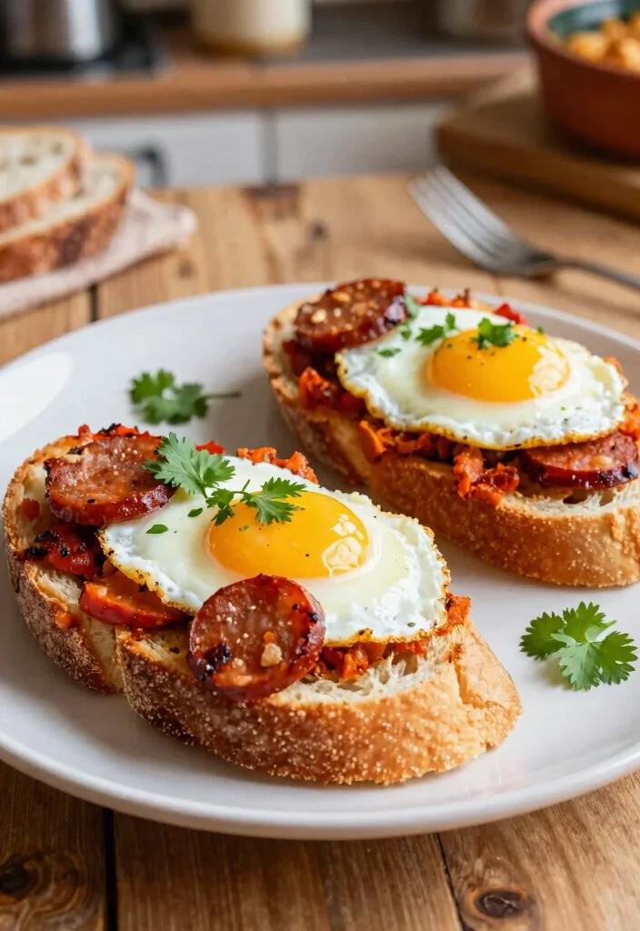 15 Bread and Egg Recipes: Simple Comfort Meals - 7. Spanish Egg and Chorizo Toast 1