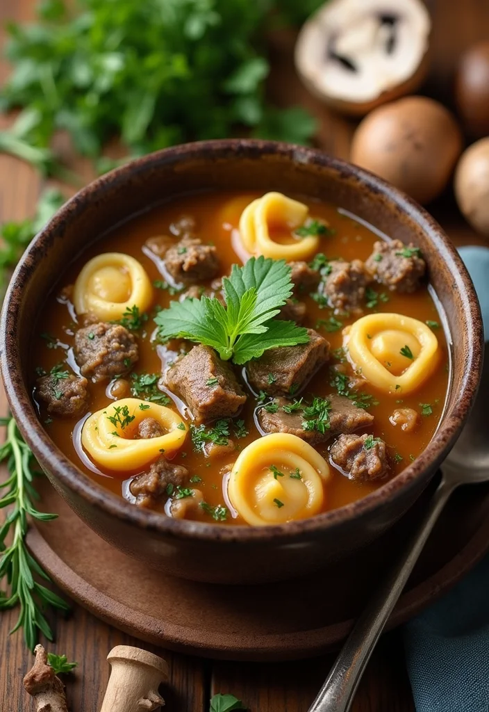 17 Underrated Beef Tortellini Soup Recipes Worth Making - 11. Rustic Beef Tortellini and Mushroom Soup 1