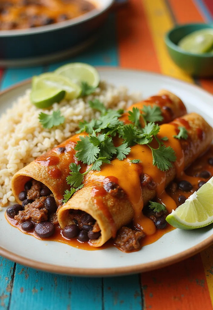 18 Beef And Bean Enchiladas Meals Perfect For Weeknight Cooking - 6. Black Bean and Beef Enchiladas with Cilantro Lime Rice 1